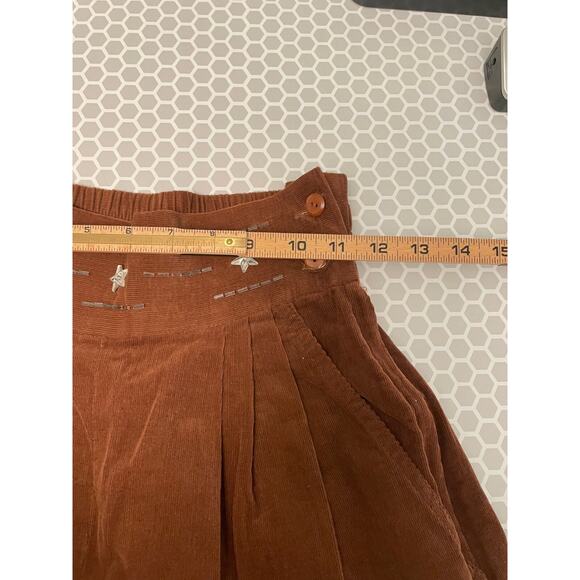 Vintage Women Pants XS Brown Corduroy Beaded High Rise Pleat Celestial Boho 70s - Picture 8 of 11